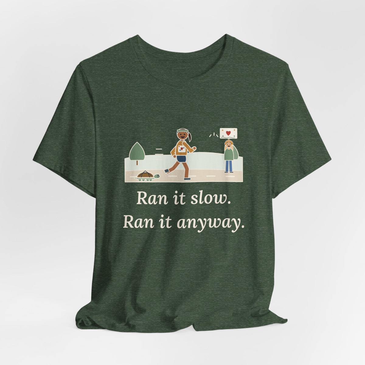 Ran It Slow. Ran It Anyway. T-Shirt, Running Quote Tee with Turtle Pace
