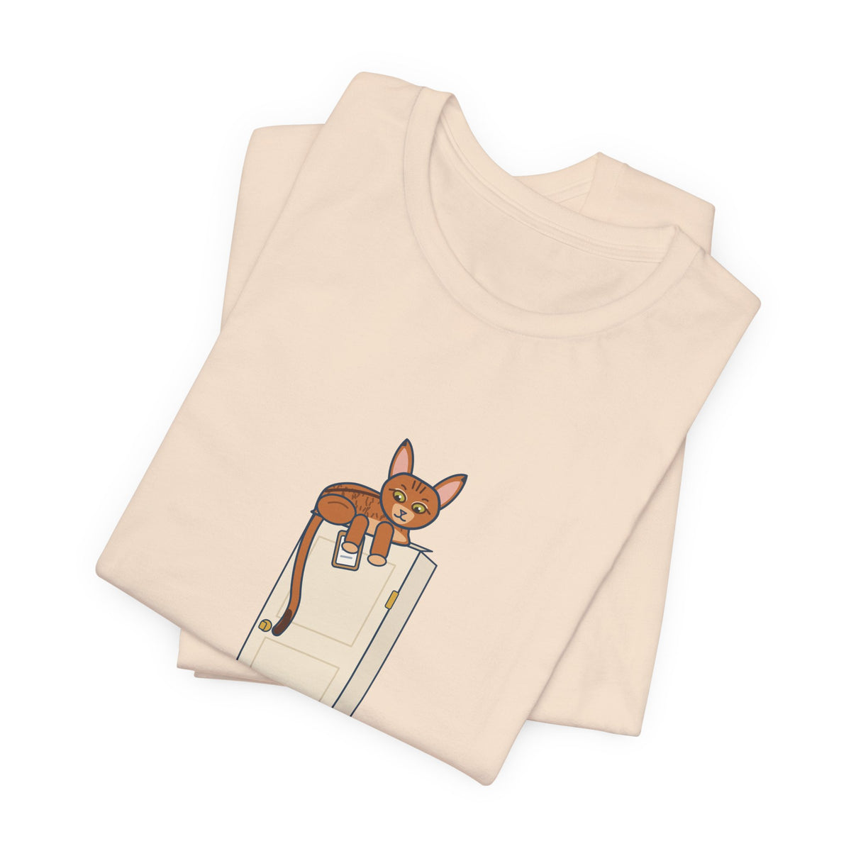 Abyssinian Cat T-Shirt - Supervises From the Top of the Door Funny Aby Cat Tee