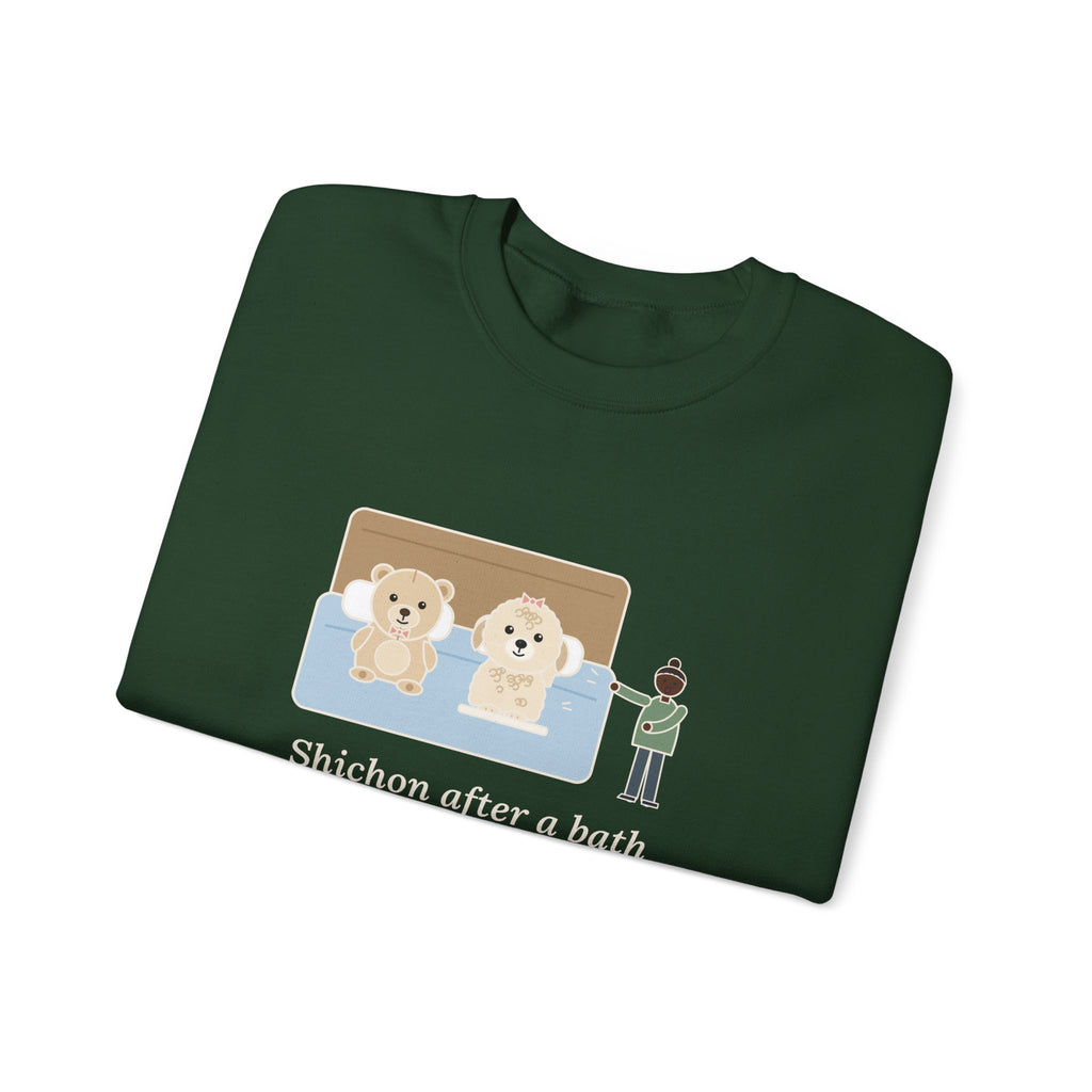 Shichon Sweatshirt, After a Bath Looks Exactly Like the Stuffed Bear She Sleeps Next To, Funny Bath Day Twin Crewneck