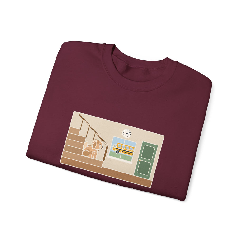 Maltipoo Sweatshirt, Seven Pounds, Waits on the Stairs at 3:10 Every Day for the School Bus, Funny Front Hall Wait Crewneck