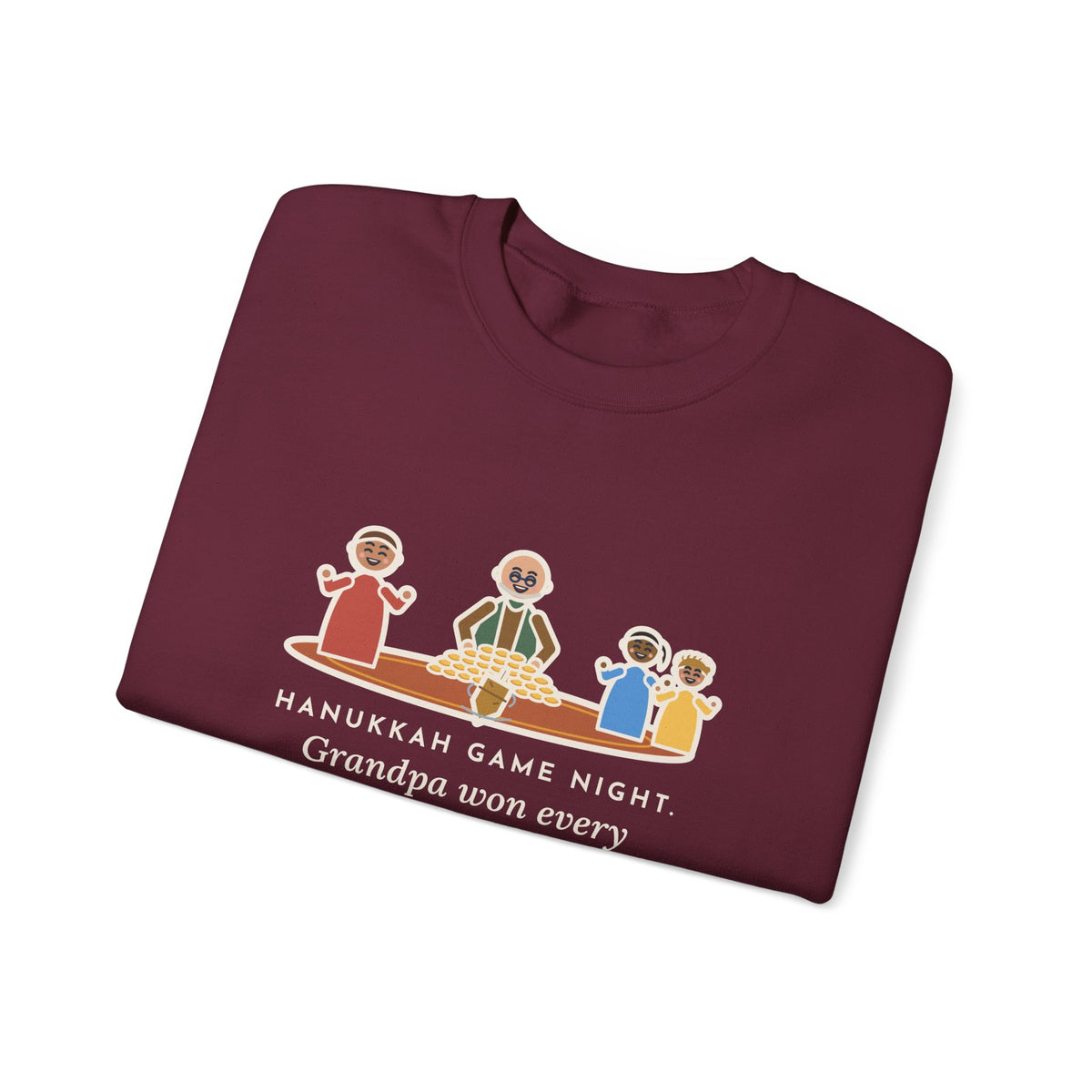 Hanukkah Game Night Sweatshirt, Grandpa Won Every Chocolate Coin with a Dreidel Older Than Mom, Funny Living Room Rug Crewneck