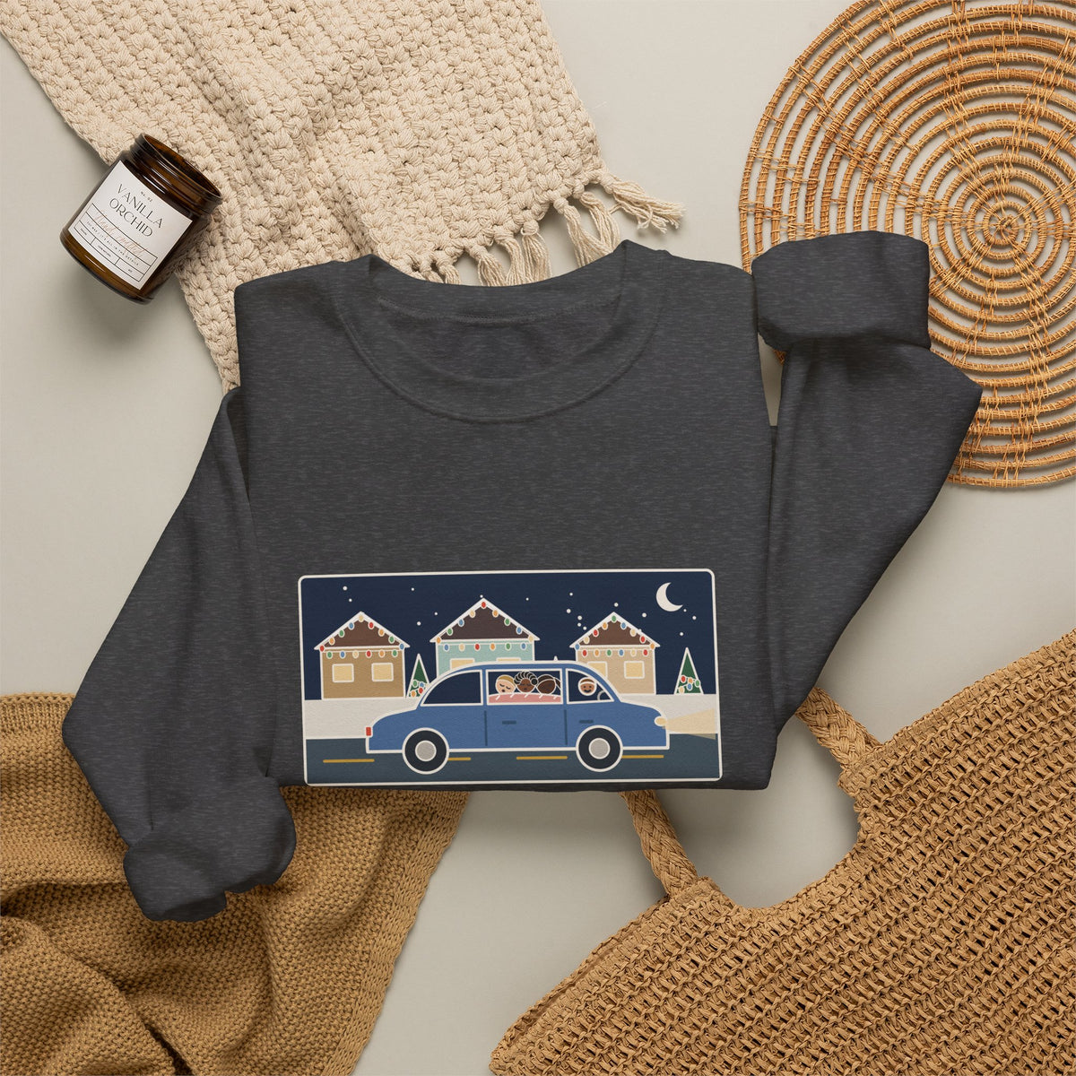 Christmas Lights Sweatshirt, Drove the Kids Around to See Them, All Three Asleep by the Second Street, Funny Night Drive Crewneck