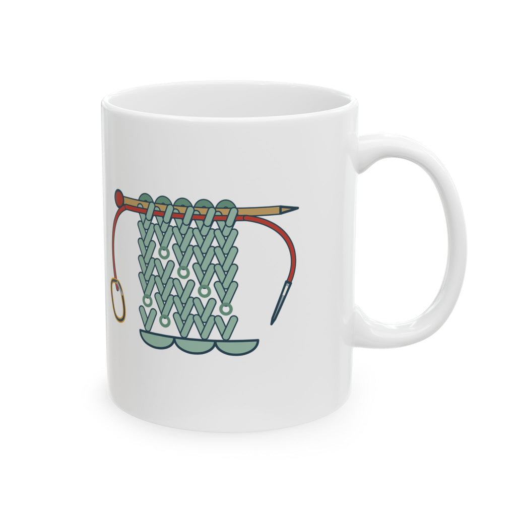 Lace Knitting Coffee Mug - Threaded a Lifeline. Now I'm Brave. Knitter Gift Mug