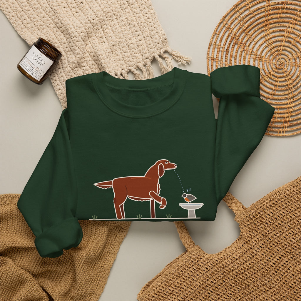 Irish Setter Crewneck Sweatshirt - One Paw Up, Frozen, A Robin Landed Dog Lover Gift