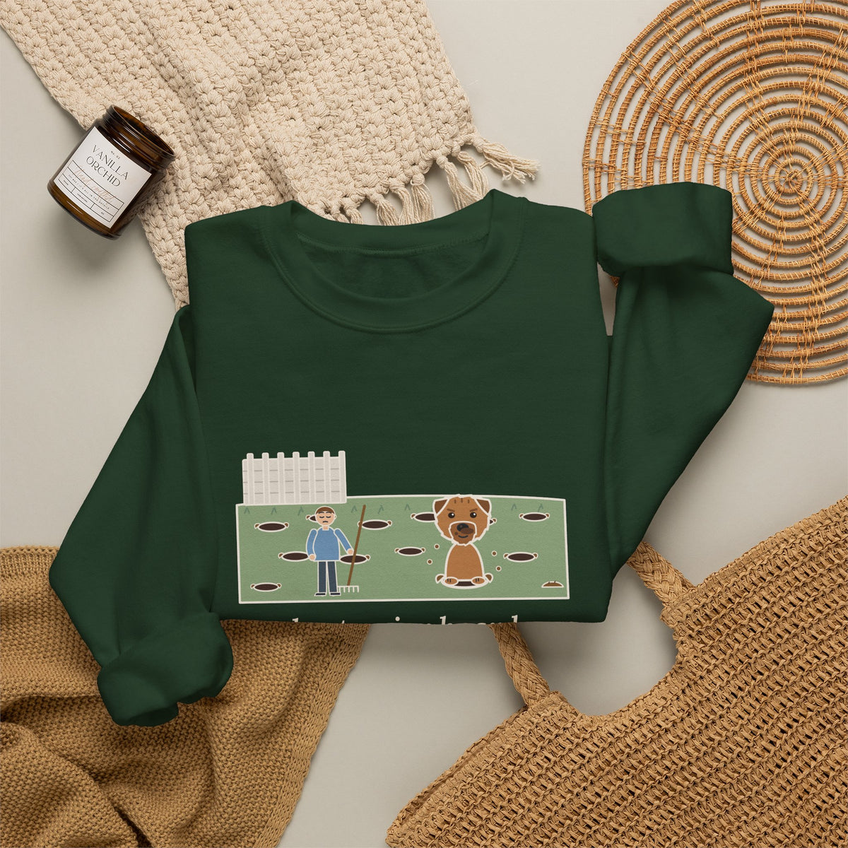 Border Terrier Crewneck Sweatshirt - Twelve Holes in the Lawn Funny Dog Sweatshirt