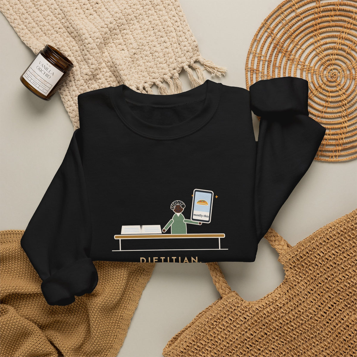 Dietitian Sweatshirt, Asked for a Food Diary, Got a Photo of One Taco and the Words Mostly This, Funny Food Diary Crewneck