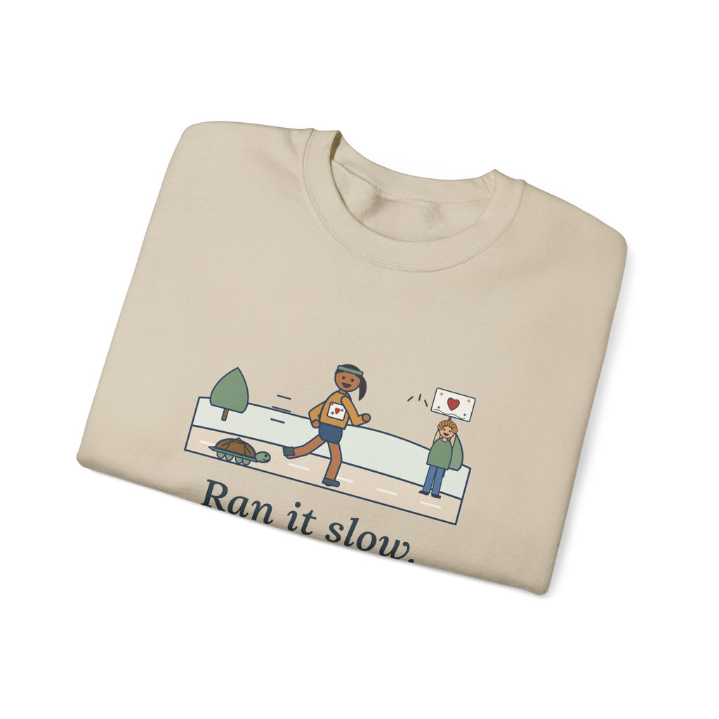 Ran It Slow. Ran It Anyway. Sweatshirt, Running Quote Crewneck, Turtle Pace