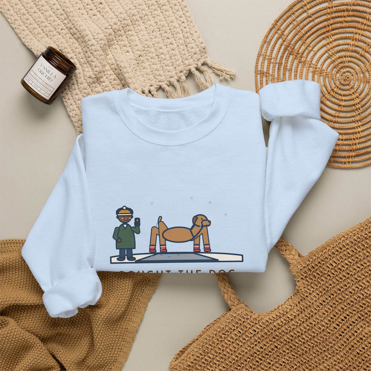 Dog Boots Sweatshirt, Bought the Dog Winter Boots, He Walked Like a Cartoon Spider, Funny Driveway Walk Crewneck