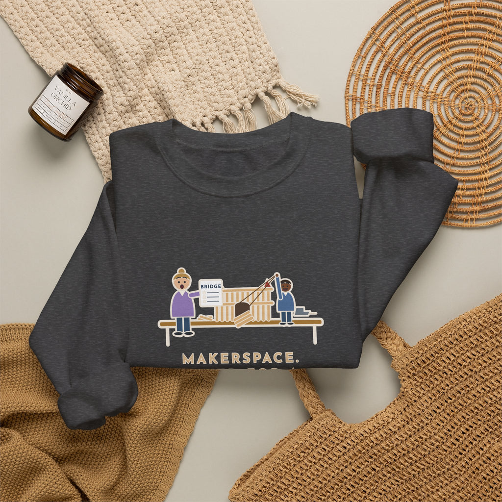 Makerspace Teacher Crewneck Sweatshirt - Craft-Stick Castle With a Working Drawbridge
