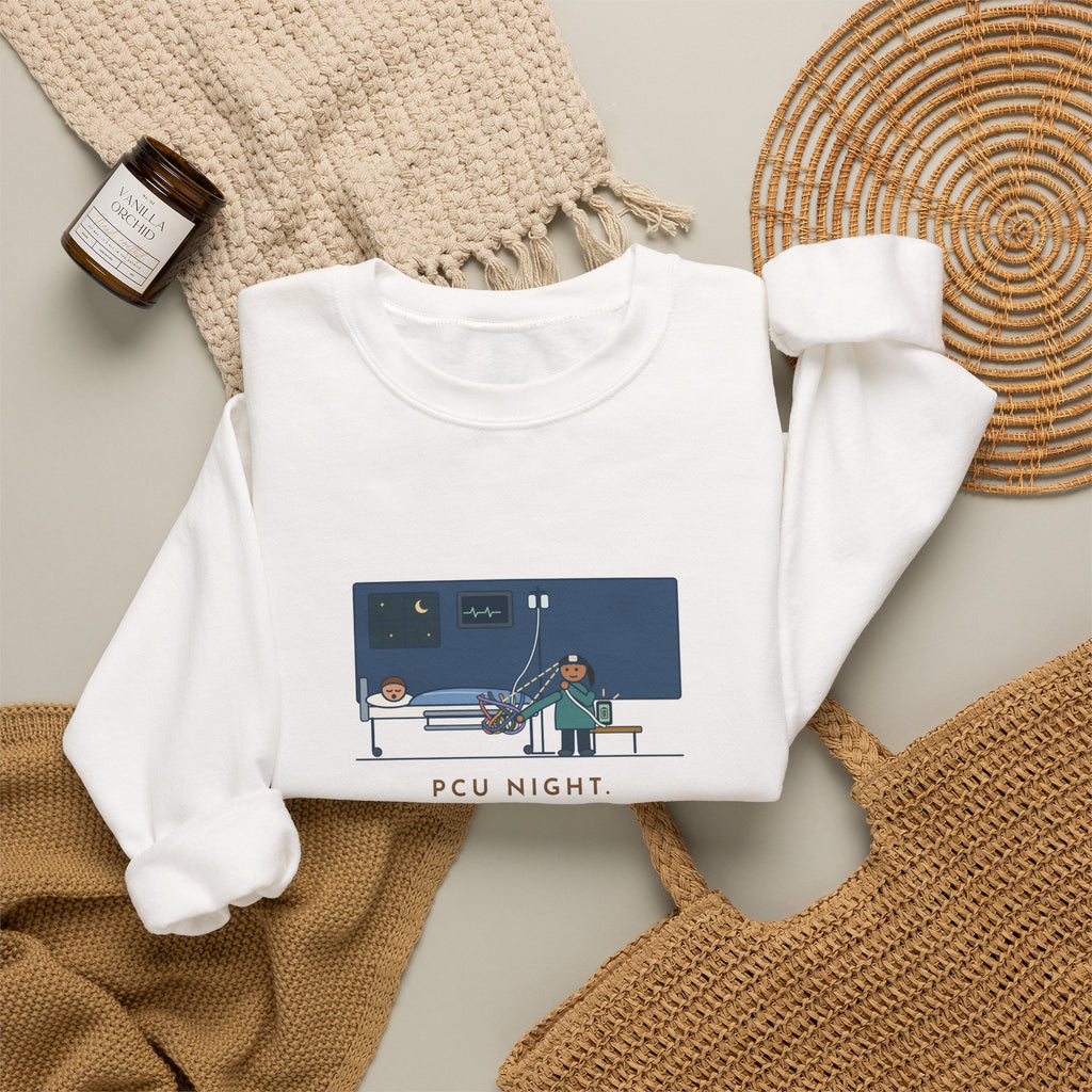 PCU Nurse Crewneck Sweatshirt - Night Shift Untangled the Phone Charger Too