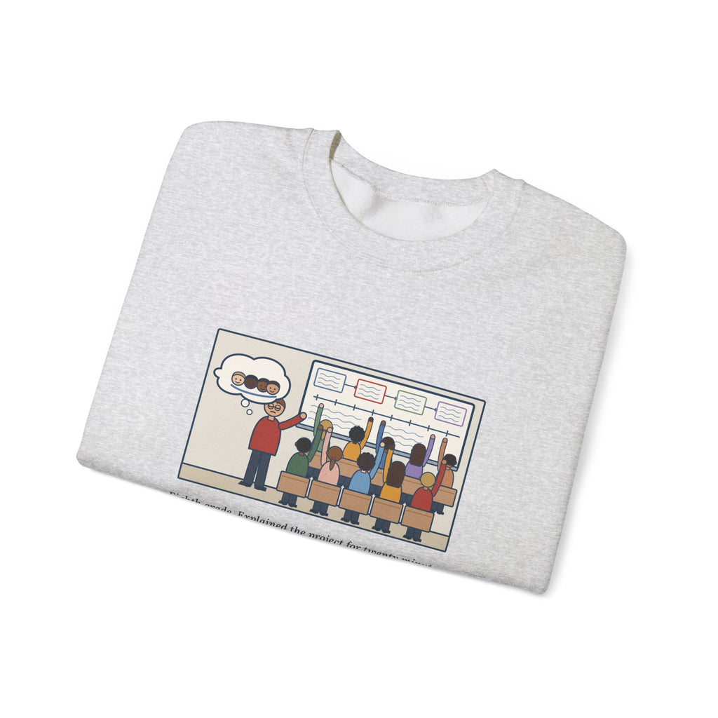 Eighth Grade Teacher Sweatshirt, Explained the Project for Twenty Minutes, First Question Was About Groups, Funny Project Day Crewneck