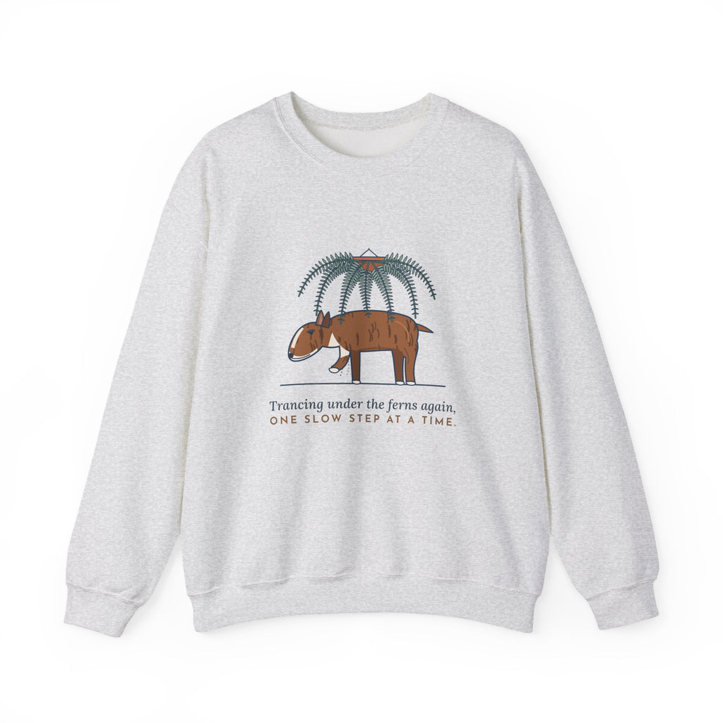Bull Terrier Crewneck Sweatshirt - Trancing Under the Ferns Slow Motion Dog Lover Gift