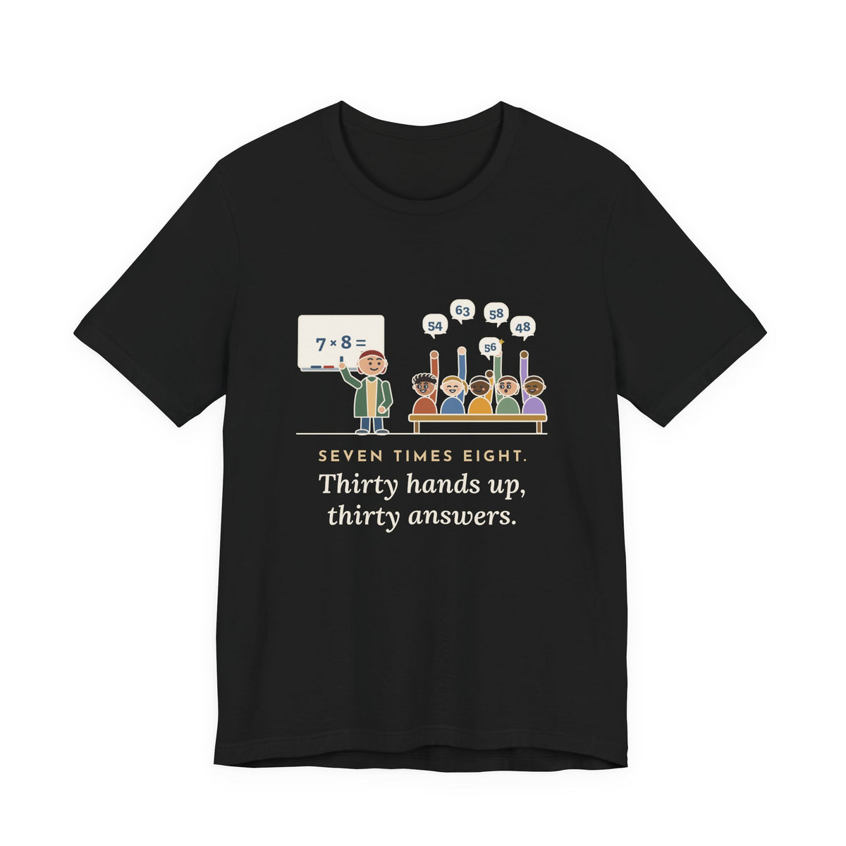 4th Grade Teacher T-Shirt - Seven Times Eight. Thirty Hands Up, Thirty Answers.