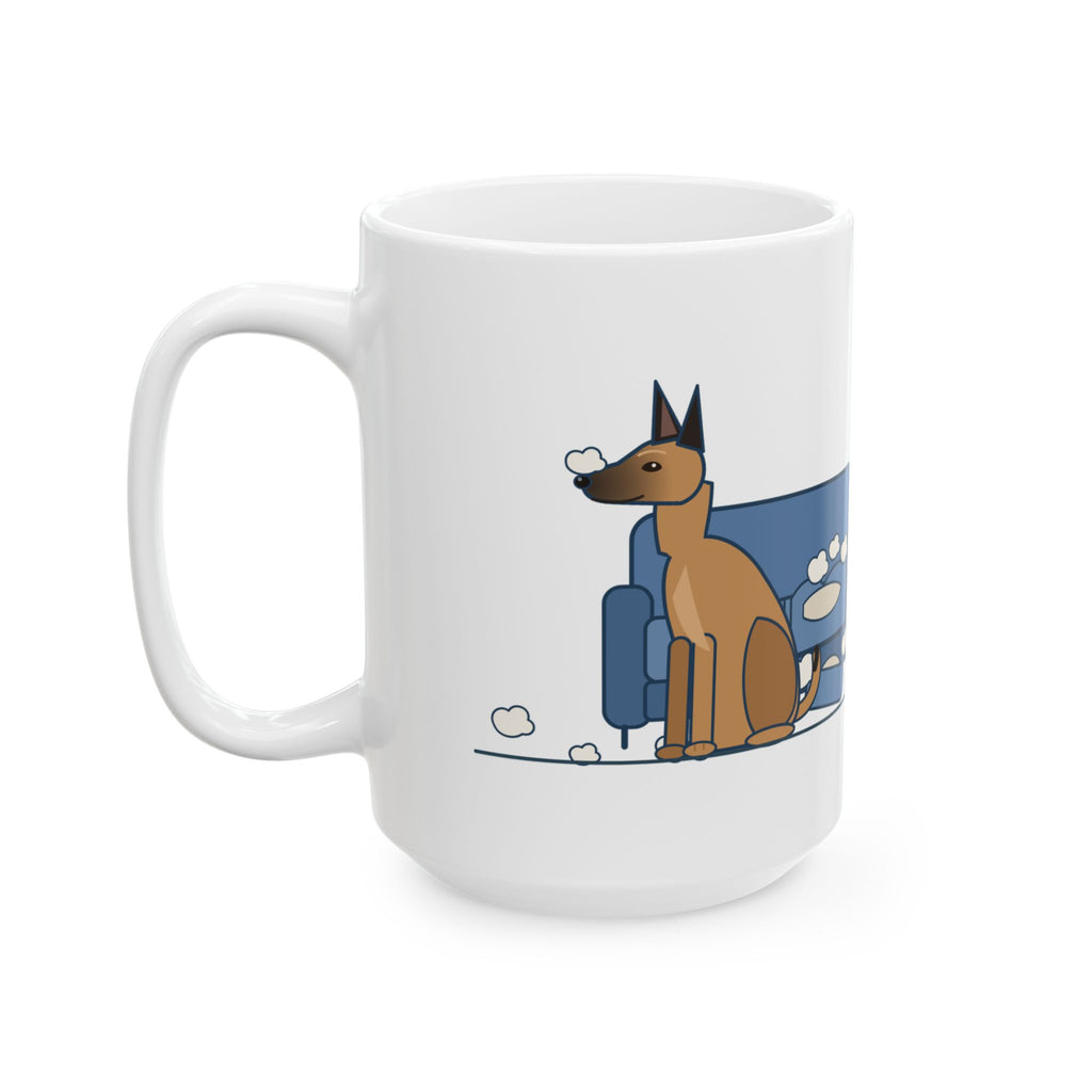 Large Belgian Malinois Mug 15oz - The Malinois Found a Job, Couch Cushions Dog Lover Coffee Mug