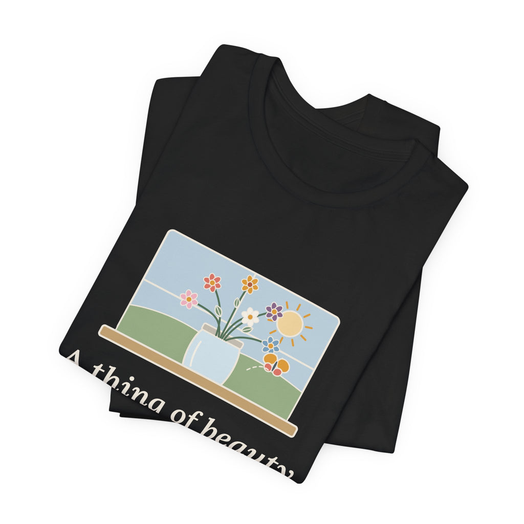 John Keats Quote T-Shirt, A Thing of Beauty Is a Joy Forever, Nature Wildflower Jar Tee