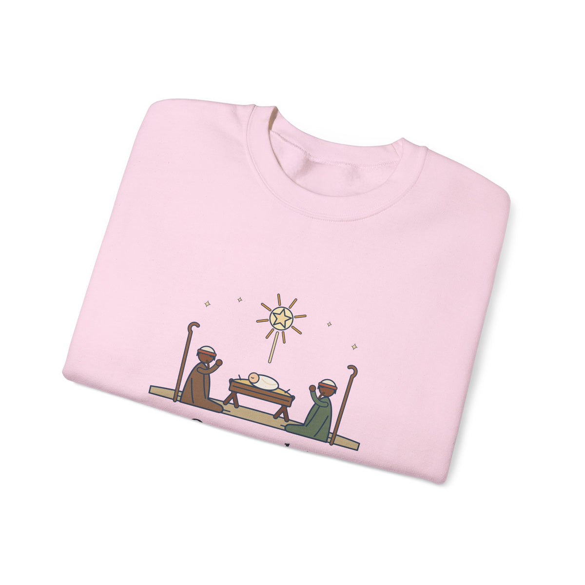 O Come, Let Us Adore him Sweatshirt, Christmas Oakeley Quote Crewneck with Woodcut Manger