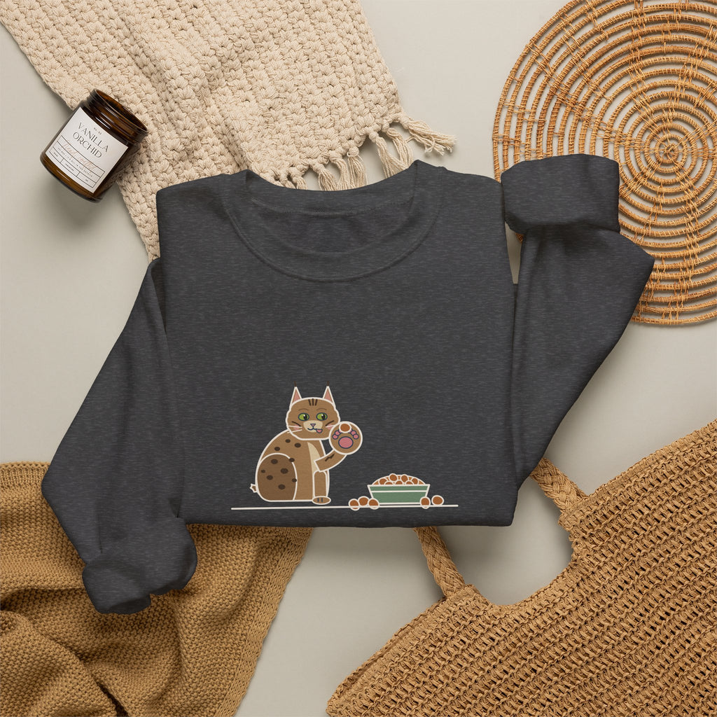 Pixiebob Cat Crewneck Sweatshirt - Kibble Scooped With Her Mitten Paw