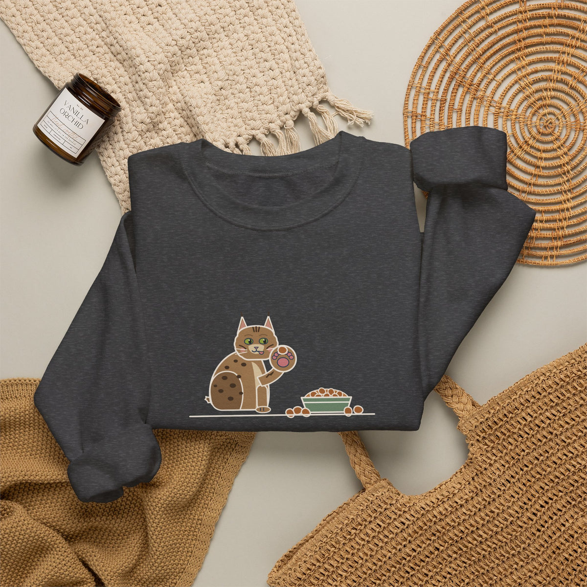 Pixiebob Cat Crewneck Sweatshirt - Kibble Scooped With Her Mitten Paw