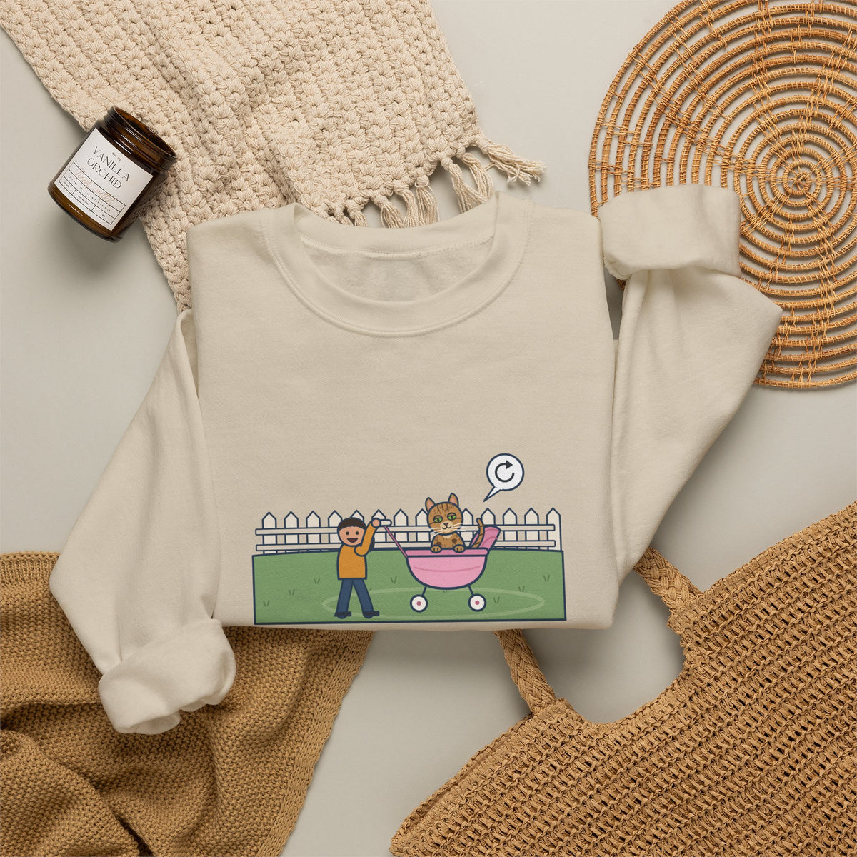 Australian Mist Cat Crewneck Sweatshirt - Rode Around the Yard in the Doll Stroller
