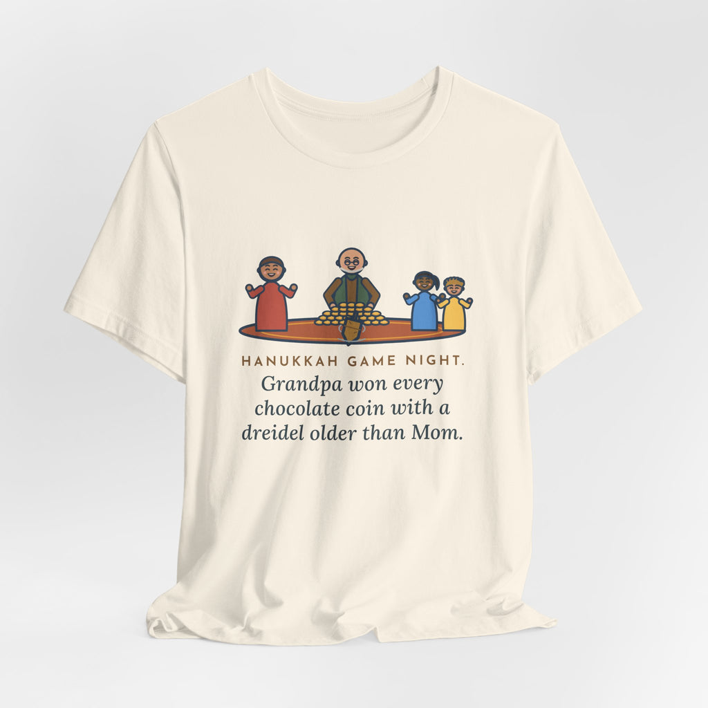 Funny Hanukkah Game Night T-Shirt, Grandpa Won Every Chocolate Coin with a Dreidel Older Than Mom, Living Room Rug Tee