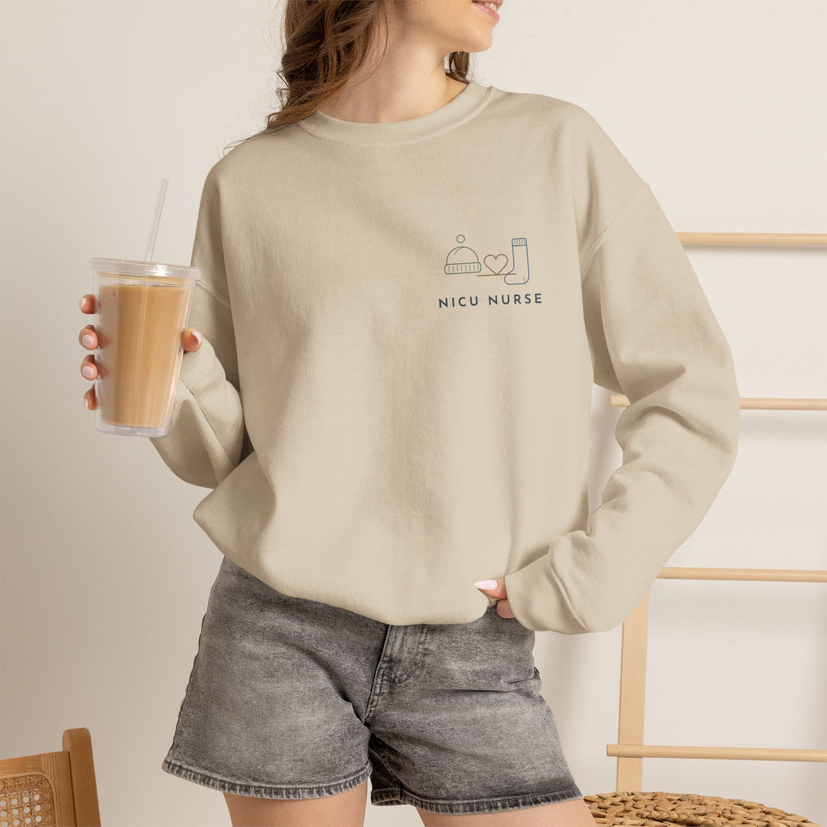 NICU Nurse Sweatshirt, Neonatal Nurse Crewneck, NICU Nurse Gift, Minimalist Nurse Christmas Gift, Sand or Light Blue