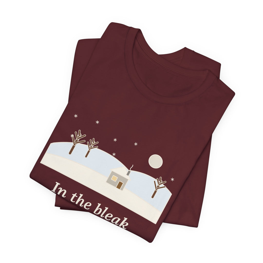 Rossetti Quote T-Shirt, In the Bleak Mid-Winter, Winter Snowy Cottage Hill Tee