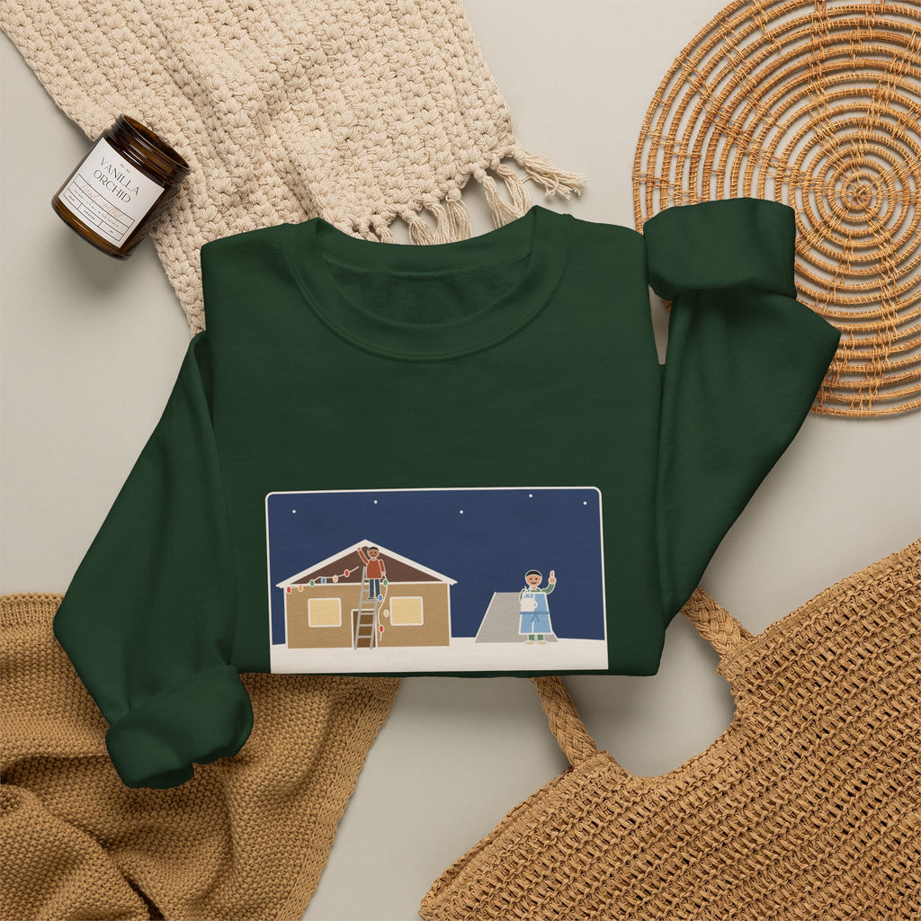 Christmas Lights Sweatshirt, Hung Them on the House, The Neighbor Supervised from His Driveway with Coffee