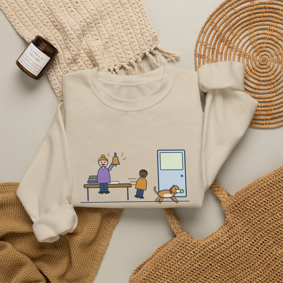Homeschool Crewneck Sweatshirt - Recess Bell for One Kid and the Dog