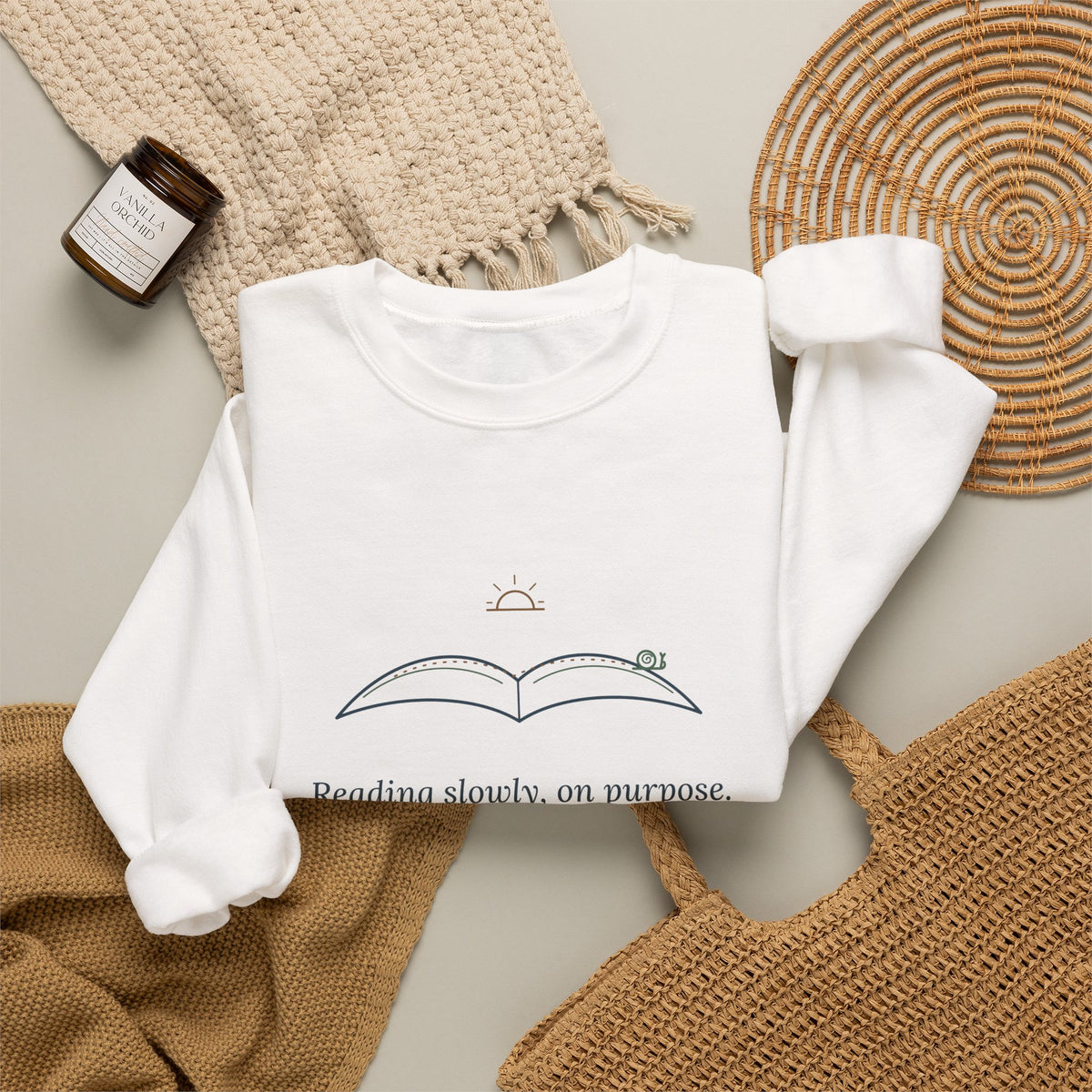 Bookish Crewneck Sweatshirt for Book Lovers - Reading Slowly, On Purpose