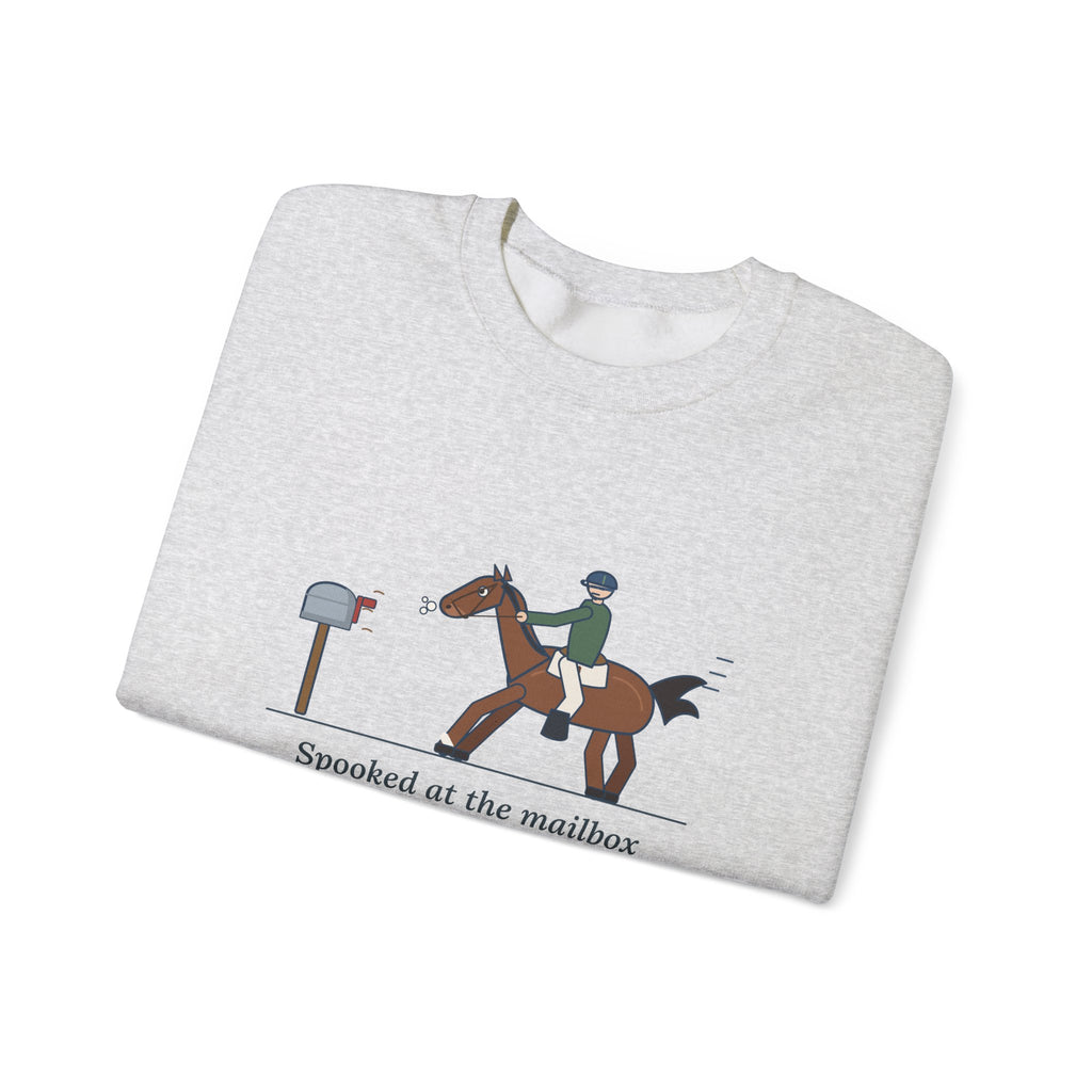 Horse Riders Crewneck Sweatshirt - Spooked at the Mailbox He Passes Daily