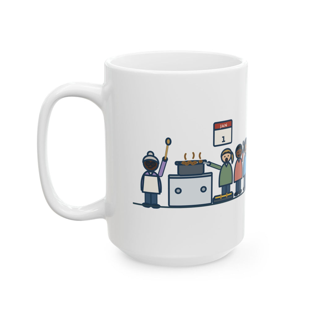 Grandma Stood at the Stove Until Everyone Ate a Spoonful of Peas for Luck 15oz Mug, Large Funny New Year's Day Coffee Mug