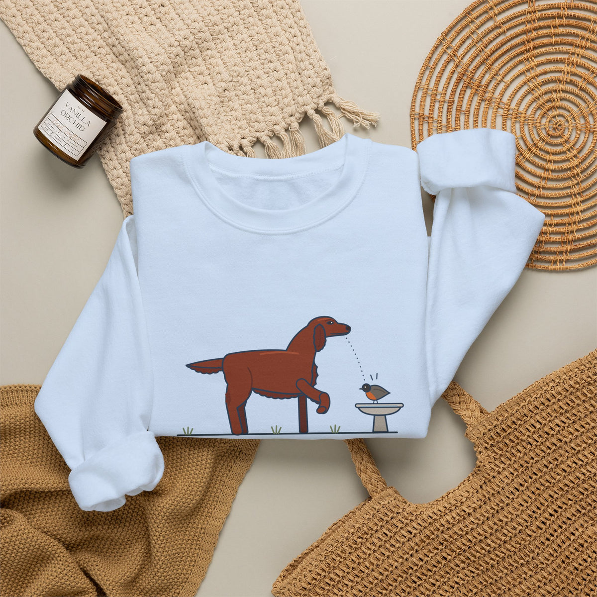 Irish Setter Crewneck Sweatshirt - One Paw Up, Frozen, A Robin Landed Dog Lover Gift
