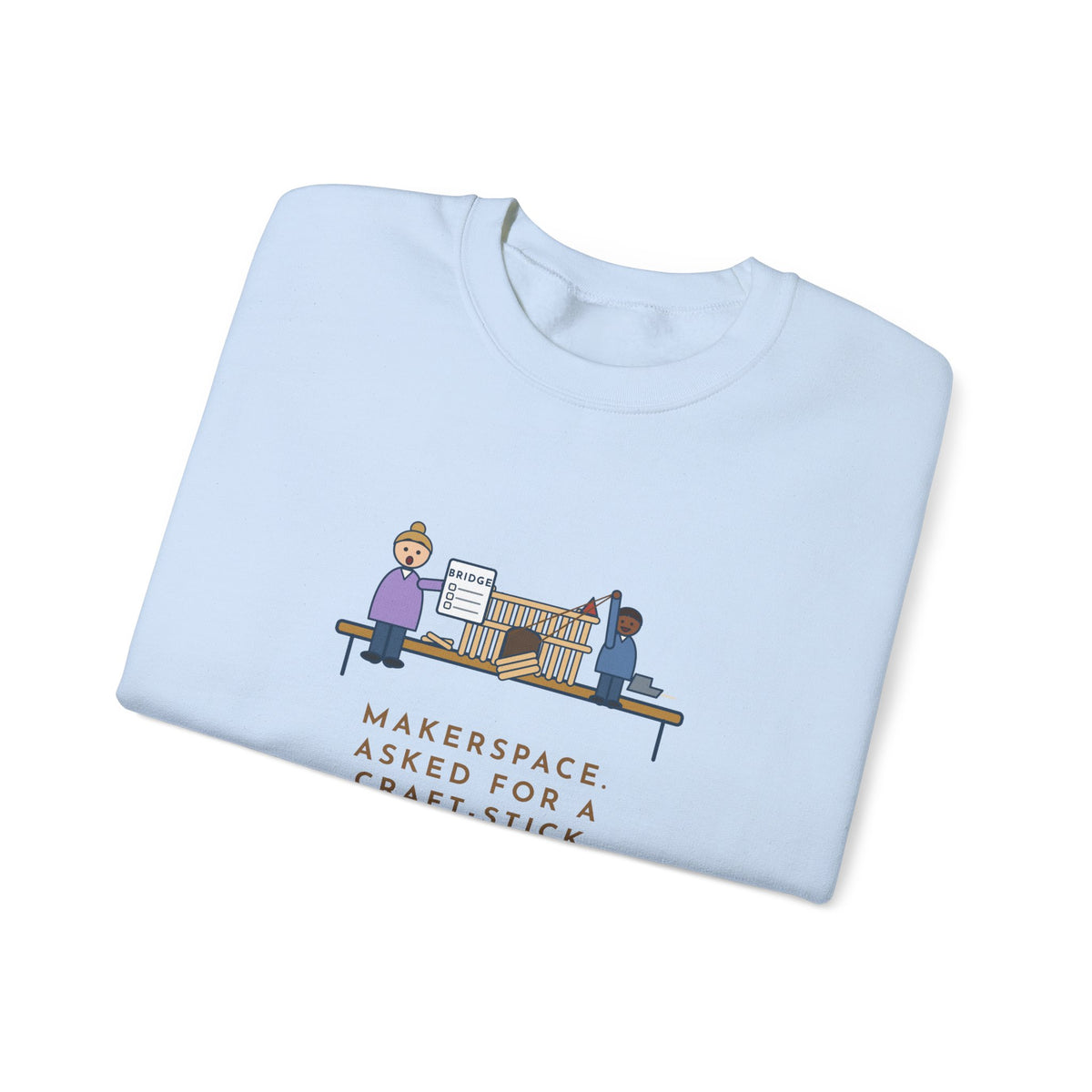 Makerspace Teacher Crewneck Sweatshirt - Craft-Stick Castle With a Working Drawbridge