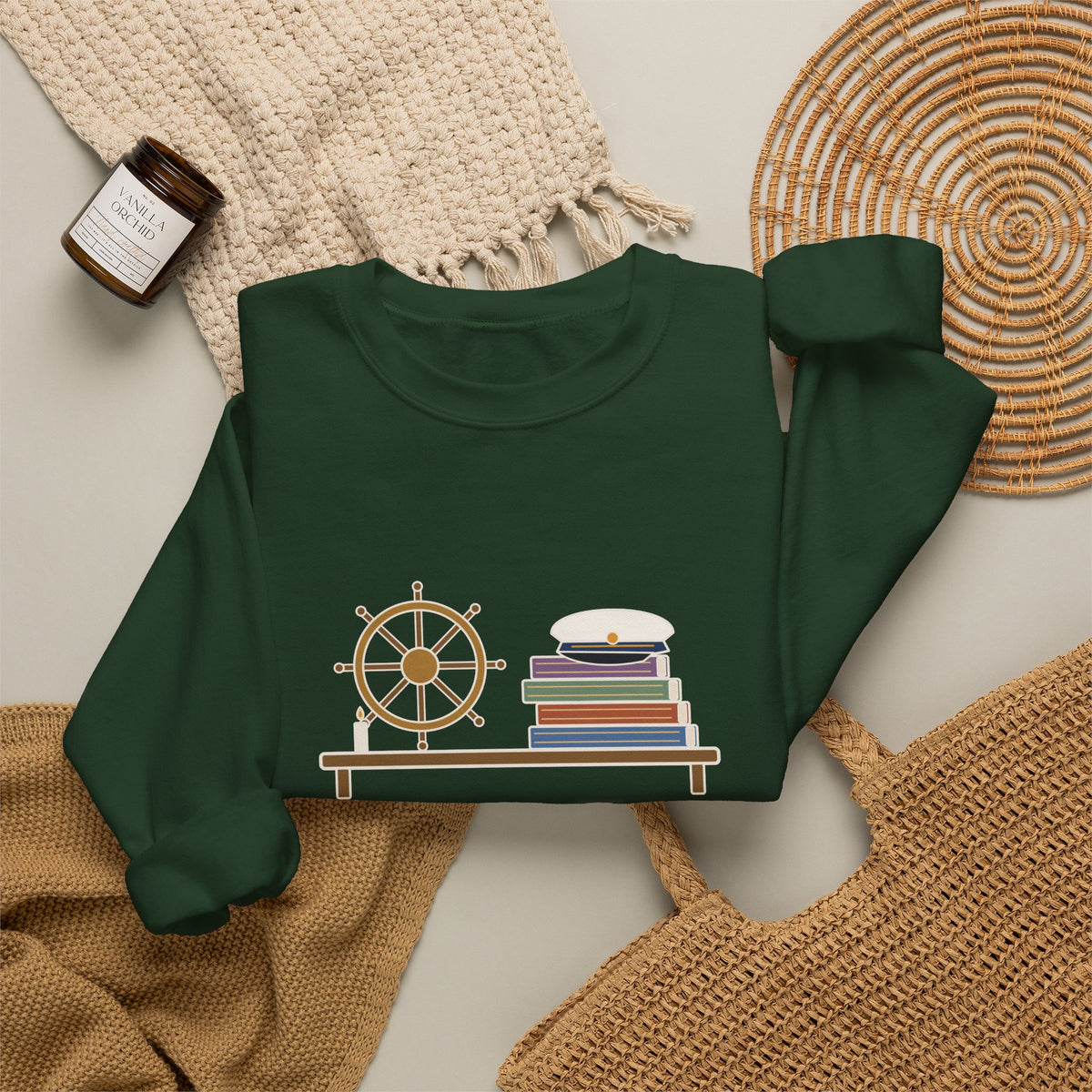 O Captain My Captain Sweatshirt, Teacher Walt Whitman Quote Crewneck with Captain's Desk