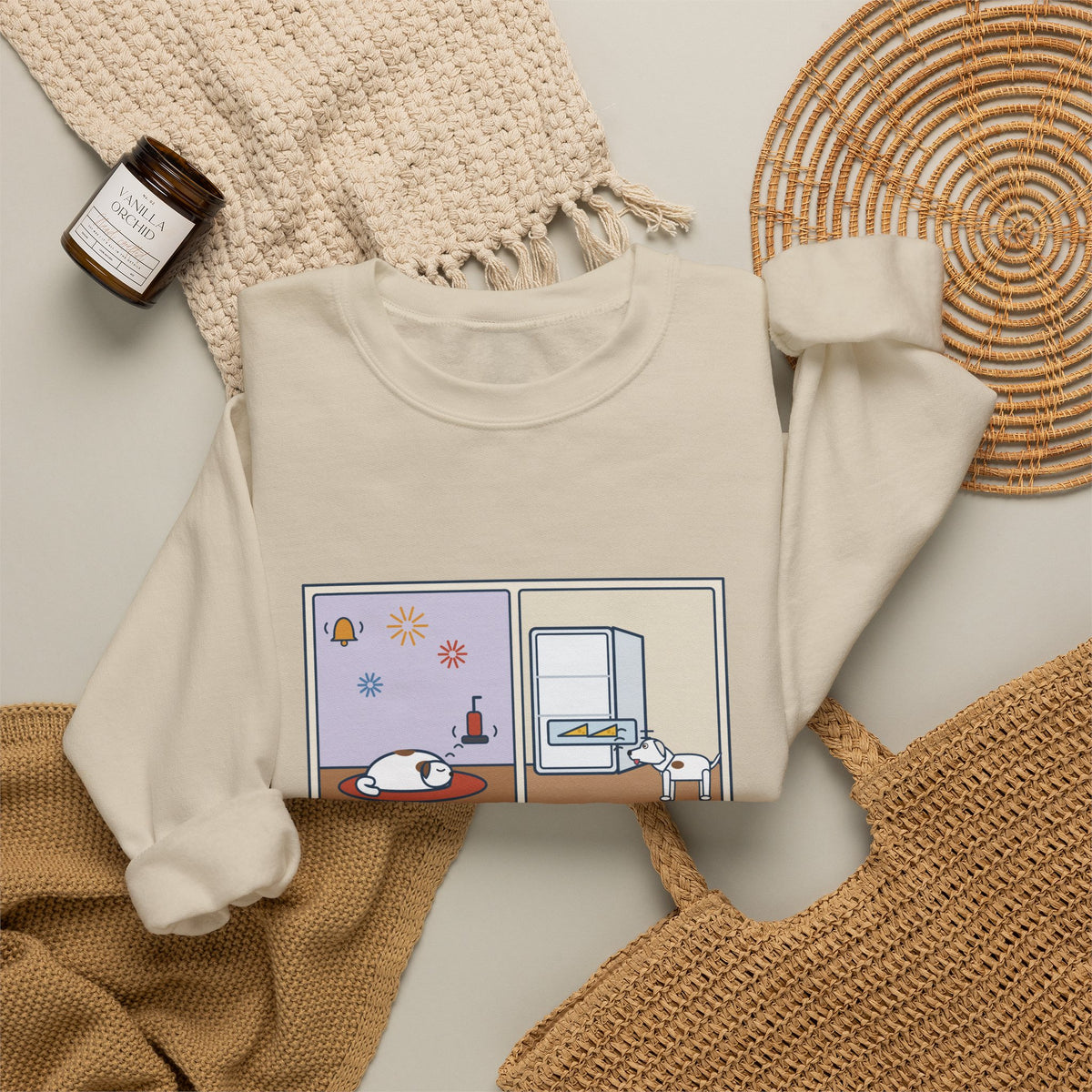 Deaf Dog Sweatshirt, Slept Through the Doorbell and Fireworks, Woke Up When the Cheese Drawer Opened, Funny Two Panels Crewneck