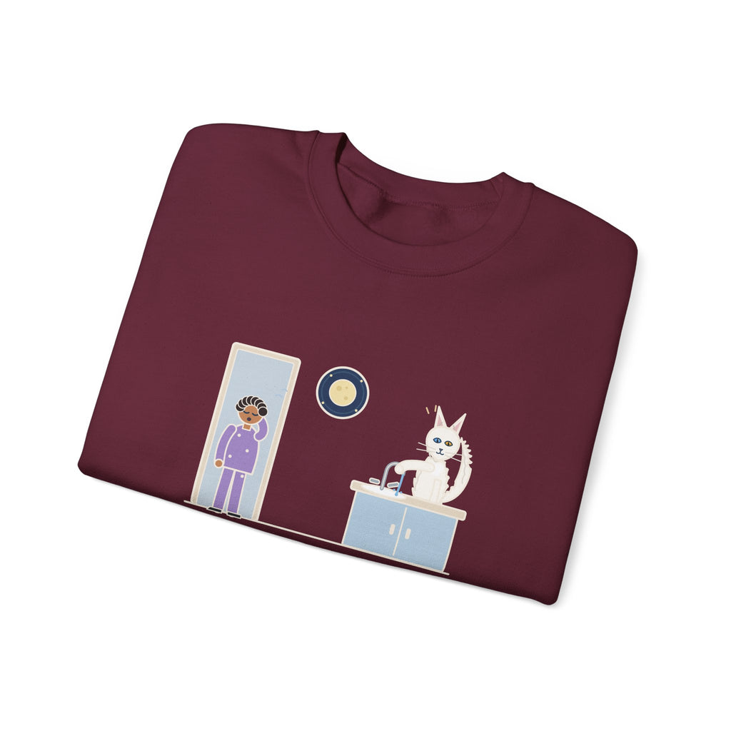 Turkish Angora Crewneck Sweatshirt - Bathroom Faucet at Two A.M. White Cat Owner Gift