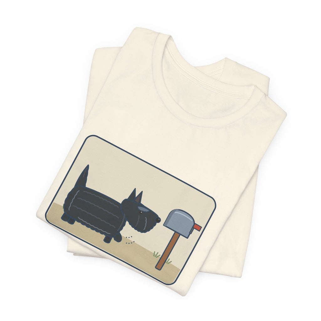 Scottish Terrier T-Shirt - Tail Straight Up Like a Carrot, Marching to the Mailbox Scottie Tee