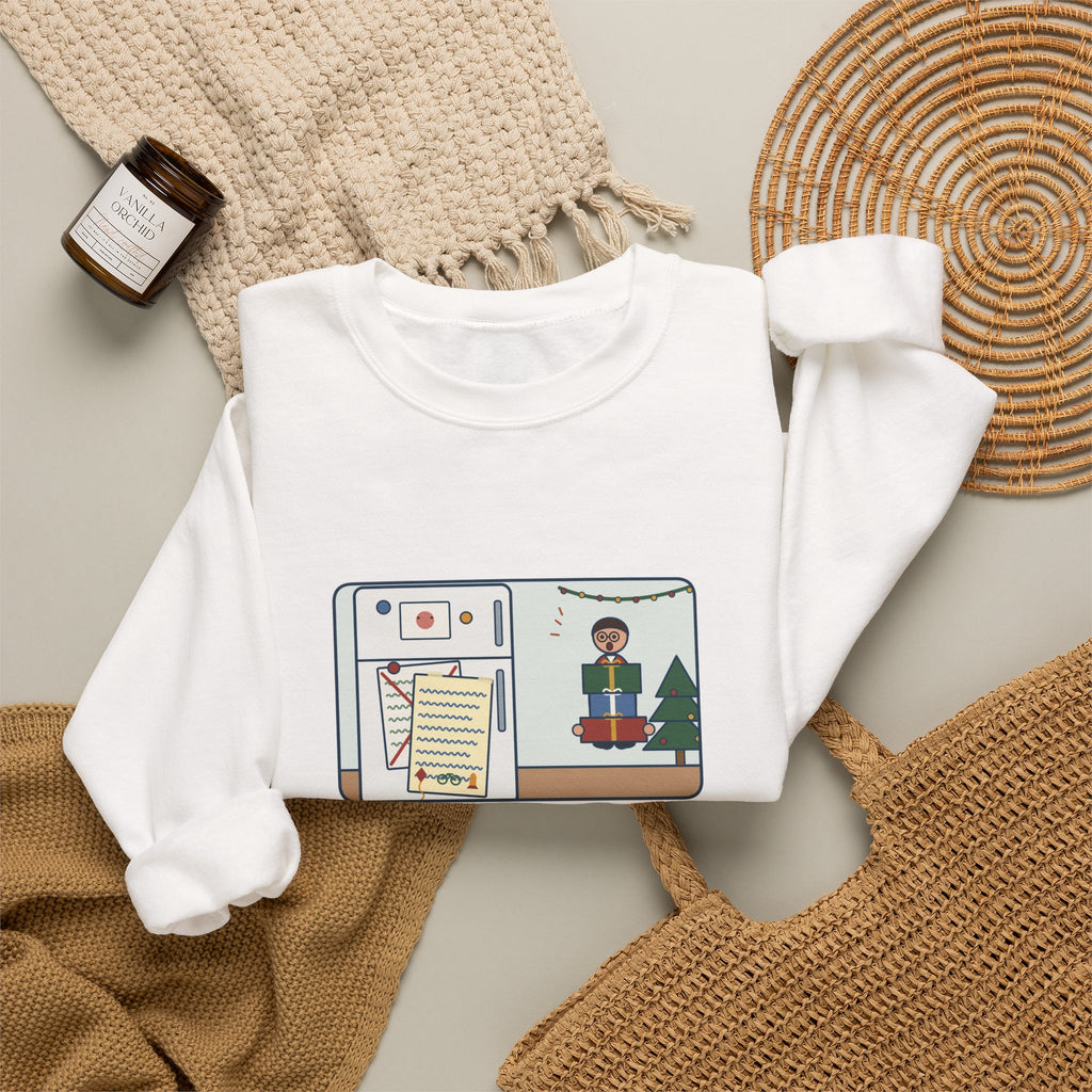 Christmas List Sweatshirt, Kids Wrote One in November, Rewrote It on December 23, Funny Fridge Door Crewneck
