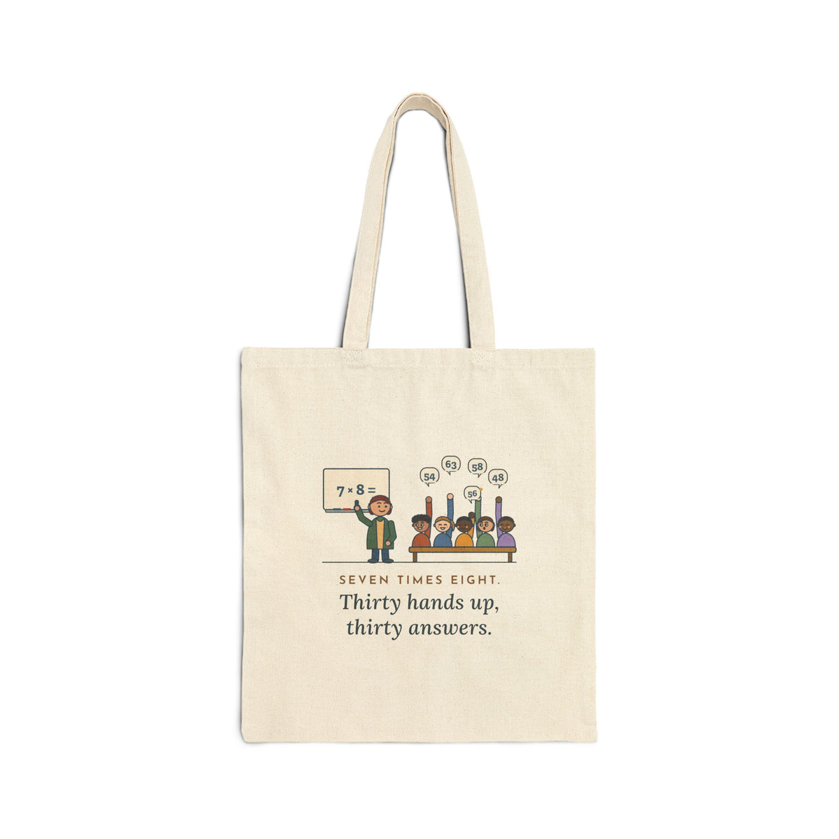 4th Grade Teacher Tote Bag - Seven Times Eight. Thirty Hands Up, Thirty Answers.