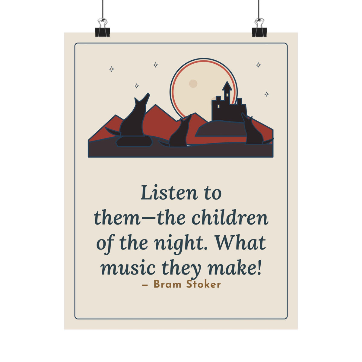 Bram Stoker Quote Poster, The Children of the Night, Gothic Wolves and Red Moon Wall Art