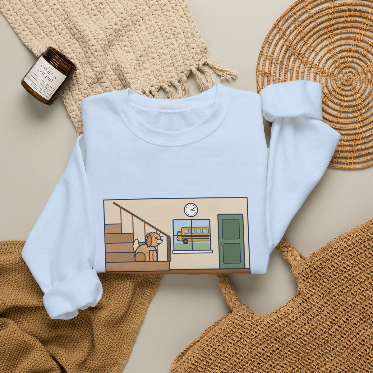 Maltipoo Sweatshirt, Seven Pounds, Waits on the Stairs at 3:10 Every Day for the School Bus, Funny Front Hall Wait Crewneck