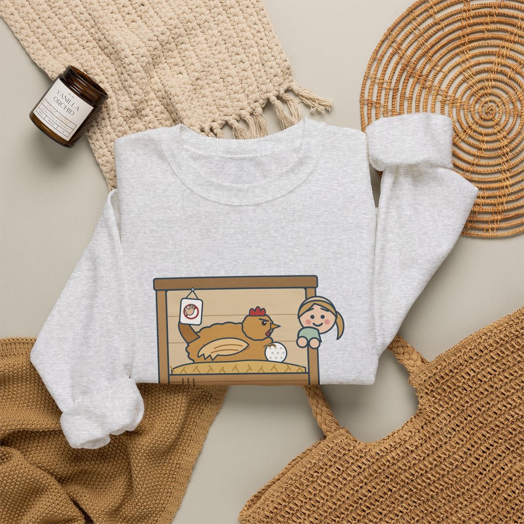 Backyard Chickens Crewneck Sweatshirt - She's Been Sitting on a Golf Ball for Three Days