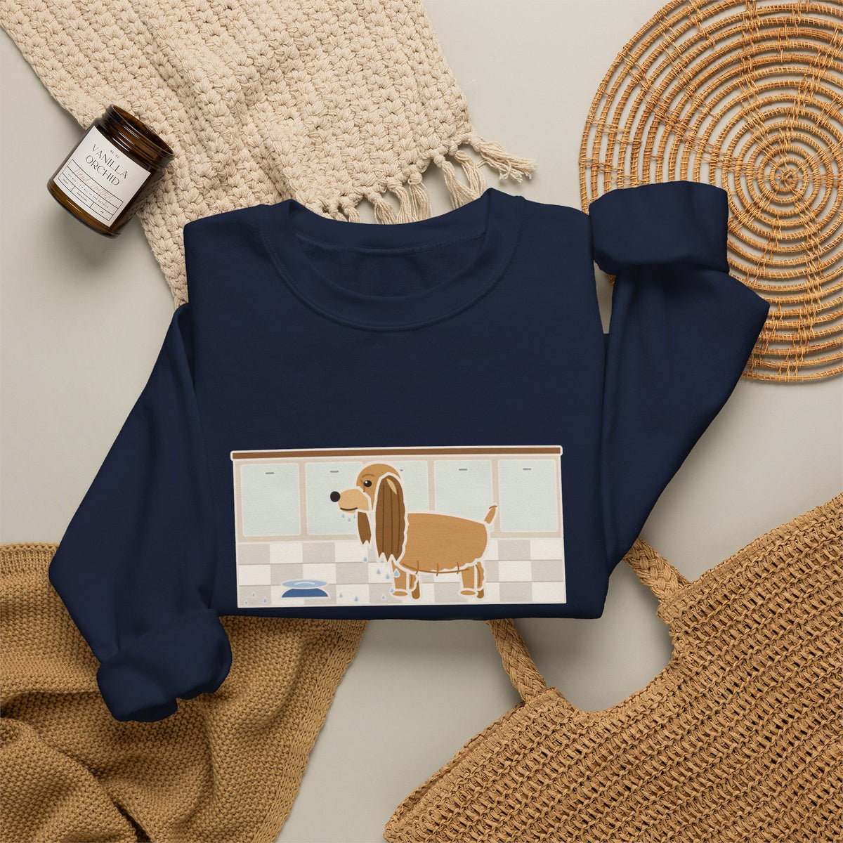 Cocker Spaniel Crewneck Sweatshirt - Wet Ears After One Sip of Water