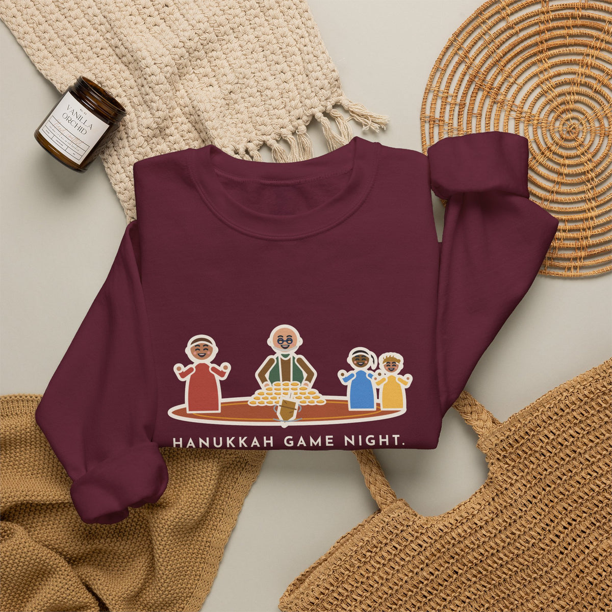 Hanukkah Game Night Sweatshirt, Grandpa Won Every Chocolate Coin with a Dreidel Older Than Mom, Funny Living Room Rug Crewneck