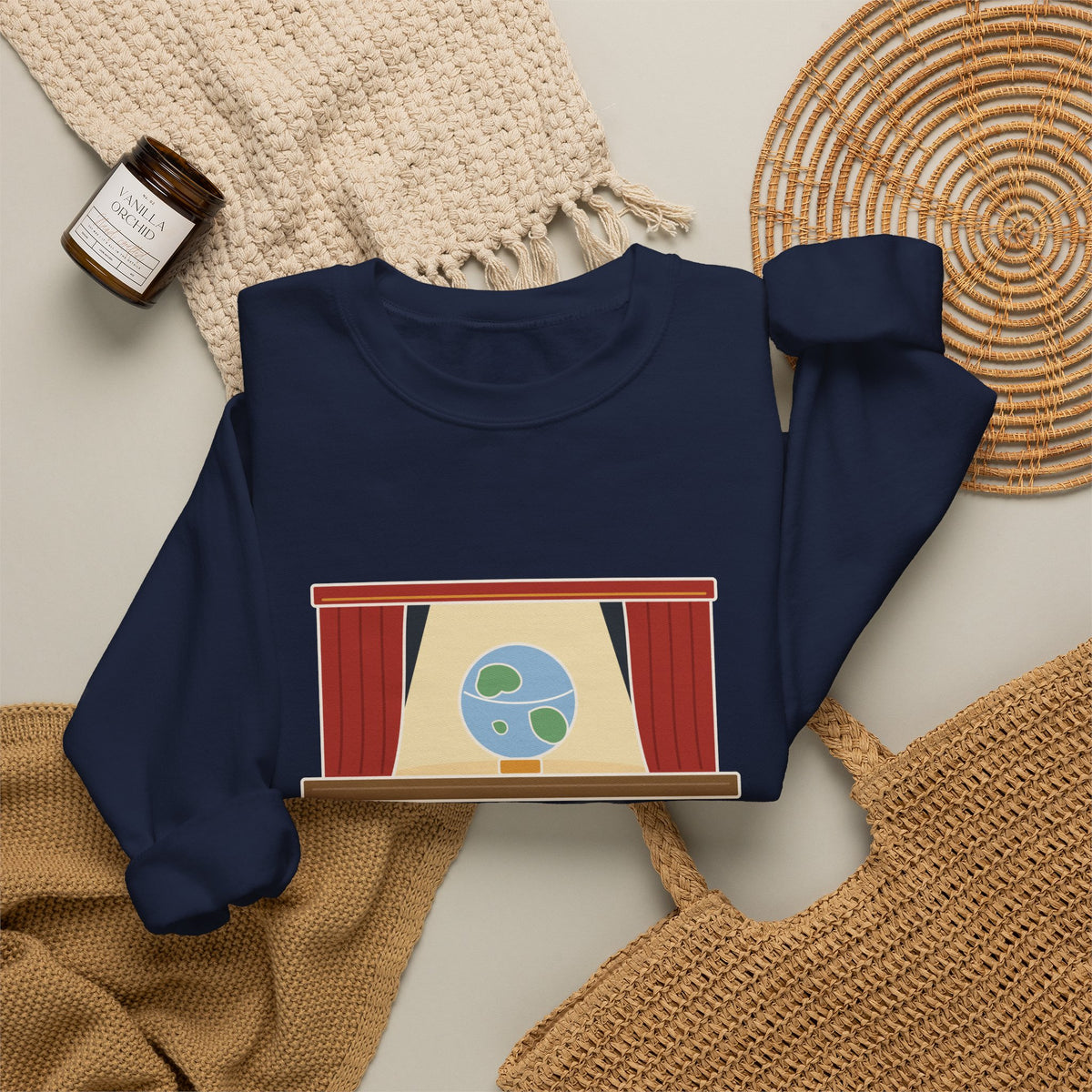 All the World's a Stage Sweatshirt, Theatre Shakespeare Quote Crewneck with Globe on Stage
