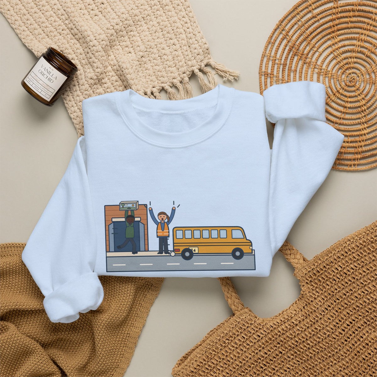 Bus Duty Teacher Crewneck Sweatshirt - Waving Down Bus 14 for the Diorama Kid