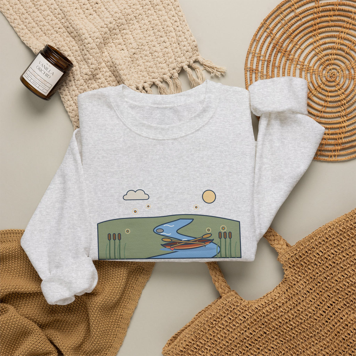 The Course of True Love Never Did Run Smooth Sweatshirt, Love Shakespeare Quote Crewneck with Canoe on the River Bend