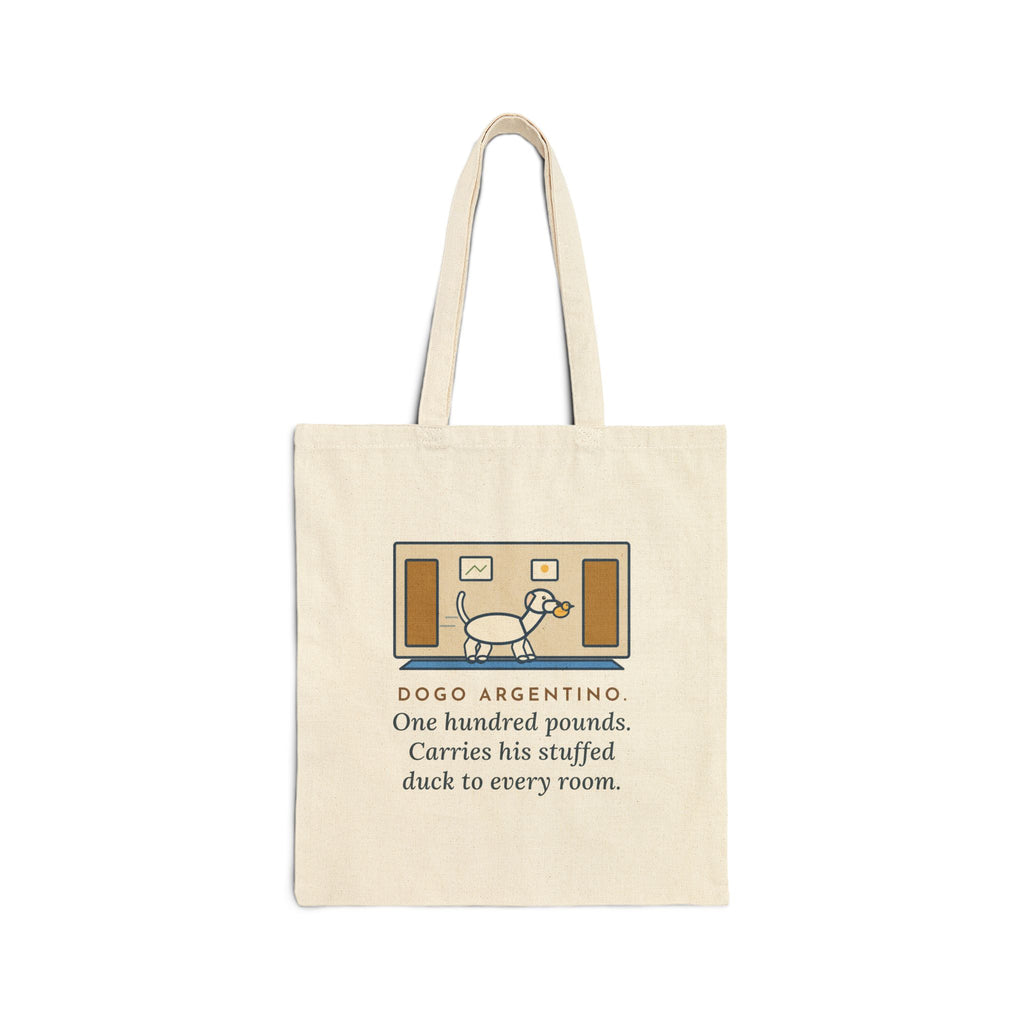 Dogo Argentino Tote Bag, One Hundred Pounds, Carries His Stuffed Duck to Every Room, Hallway Parade