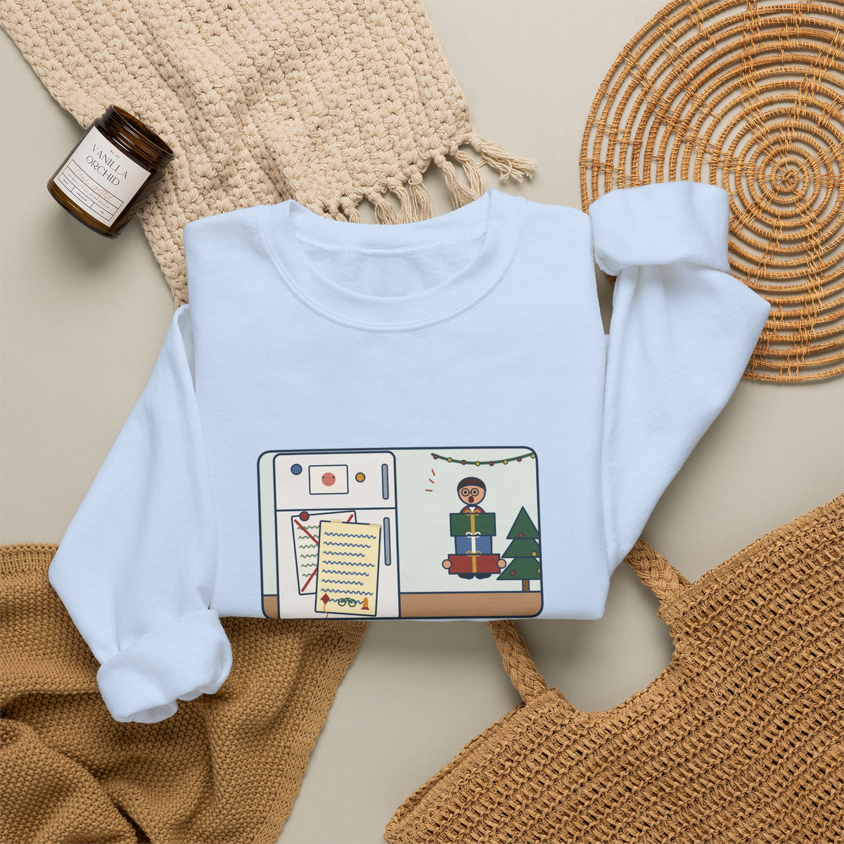 Christmas List Sweatshirt, Kids Wrote One in November, Rewrote It on December 23, Funny Fridge Door Crewneck