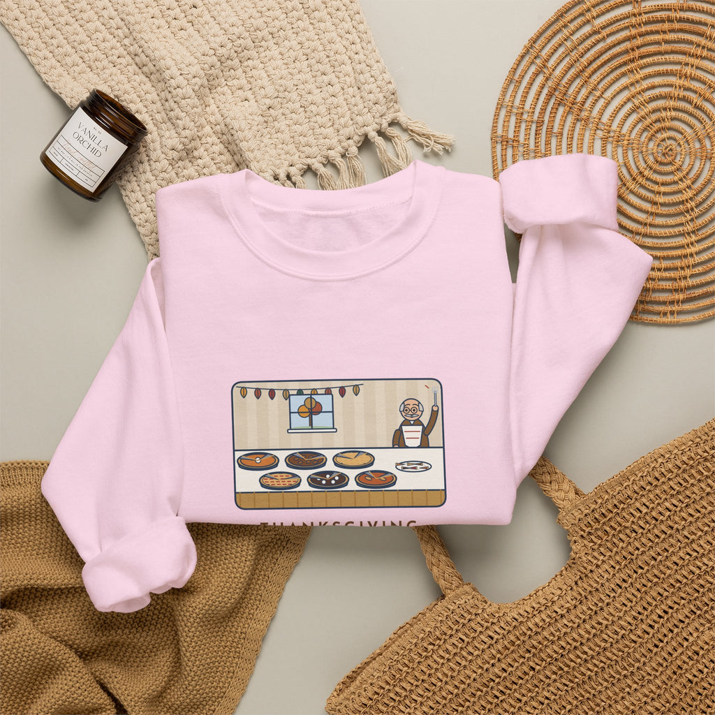Thanksgiving Sweatshirt, Nine People, Six Pies, Grandpa Tried a Sliver of Every One Twice, Funny Pie Table Crewneck